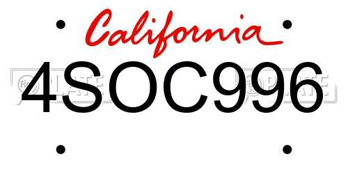 4SOC996 California License Plate