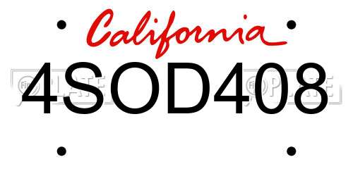 4SOD408 California License Plate