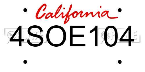 4SOE104 California License Plate