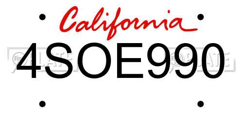 4SOE990 California License Plate