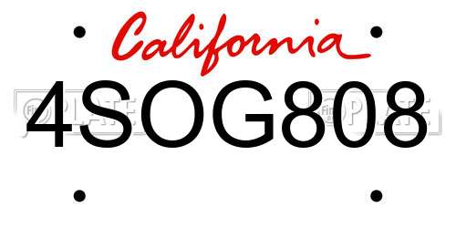 4SOG808 California License Plate