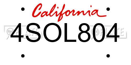 4SOL804 California License Plate