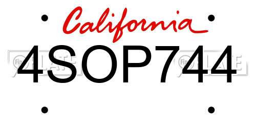 4SOP744 California License Plate