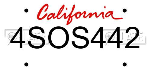 4SOS442 California License Plate