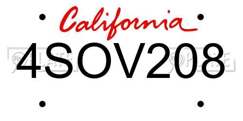 4SOV208 California License Plate