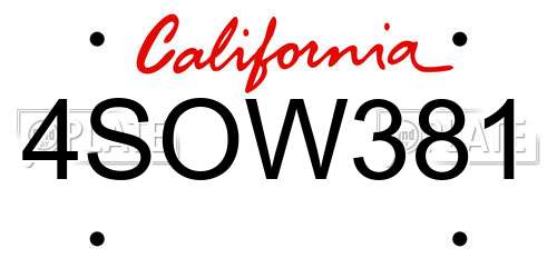 4SOW381 California License Plate