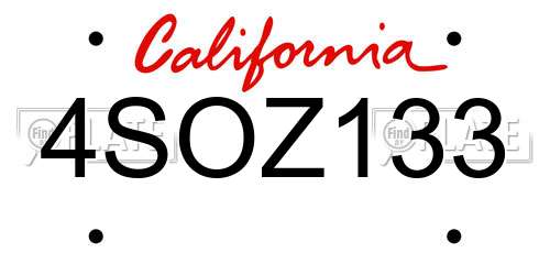 4SOZ133 California License Plate