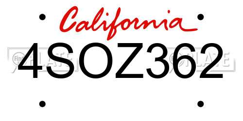 4SOZ362 California License Plate