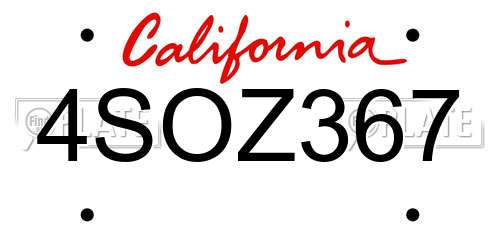 4SOZ367 California License Plate