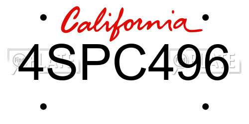 4SPC496 California License Plate