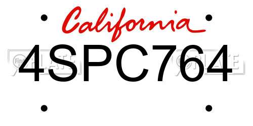 4SPC764 California License Plate