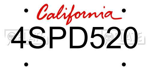 4SPD520 California License Plate