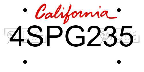 4SPG235 California License Plate