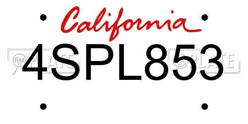 4SPL853 California License Plate
