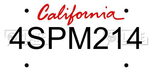 4SPM214 California License Plate
