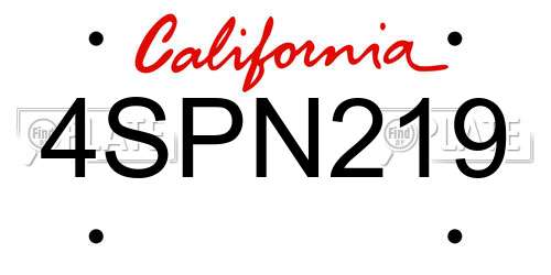 4SPN219 California License Plate