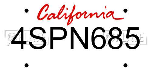 4SPN685 California License Plate