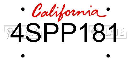 4SPP181 California License Plate