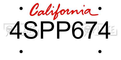 4SPP674 California License Plate