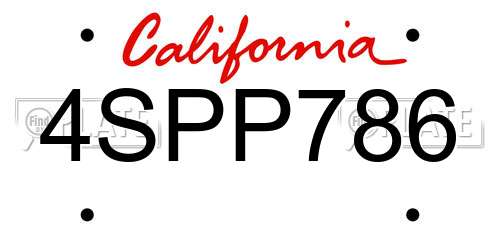 4SPP786 California License Plate