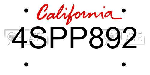4SPP892 California License Plate