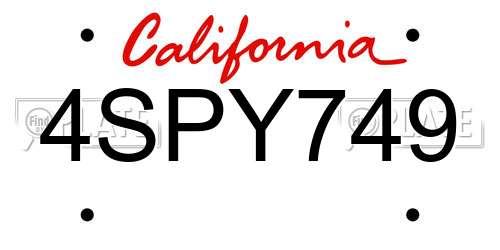 4SPY749 California License Plate