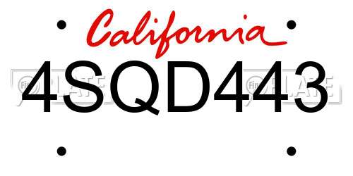 4SQD443 California License Plate