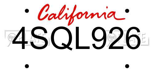 4SQL926 California License Plate