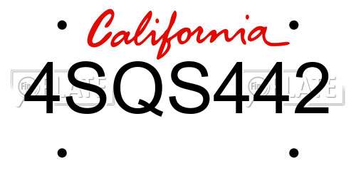 4SQS442 California License Plate