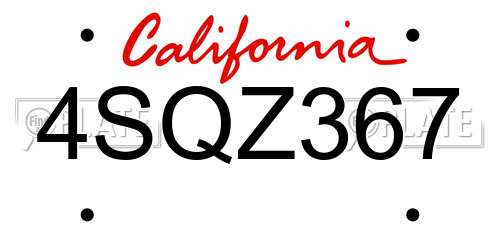 4SQZ367 California License Plate