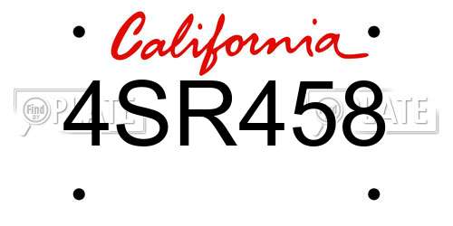 4SR458 California License Plate