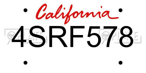 4SRF578 California License Plate