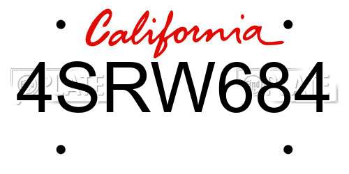 4SRW684 California License Plate