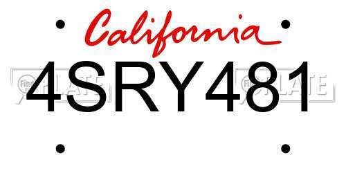 4SRY481 California License Plate