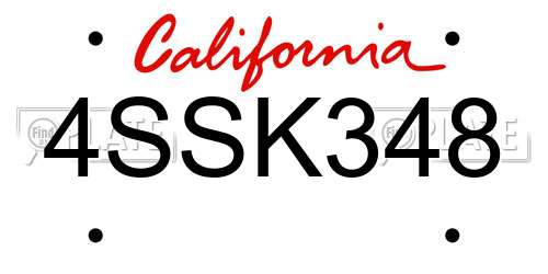 4SSK348 California License Plate