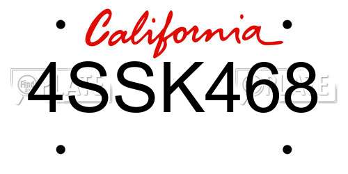 4SSK468 California License Plate