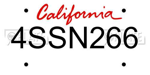 4SSN266 California License Plate
