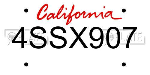 4SSX907 California License Plate