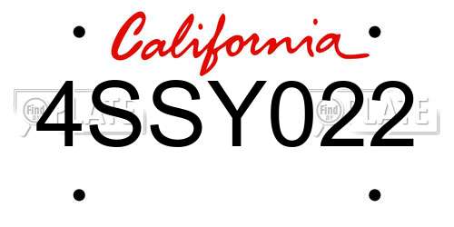 4SSY022 California License Plate