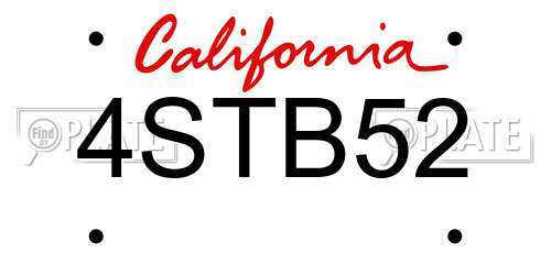 4STB52 California License Plate