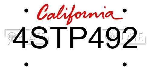4STP492 California License Plate