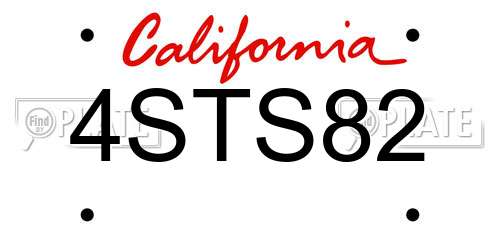 4STS82 California License Plate