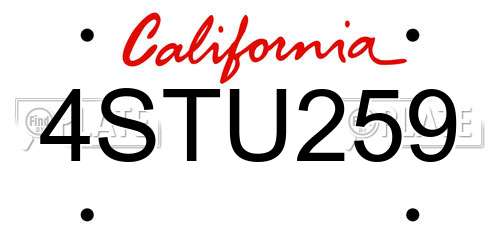 4STU259 California License Plate