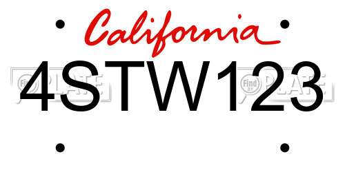 4STW123 California License Plate