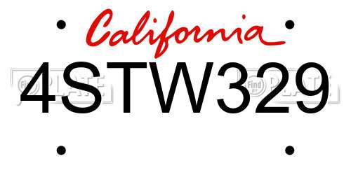 4STW329 California License Plate