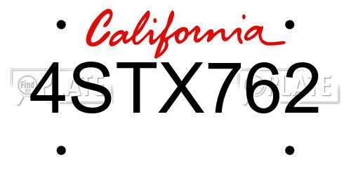 4STX762 California License Plate