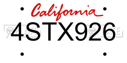 4STX926 California License Plate