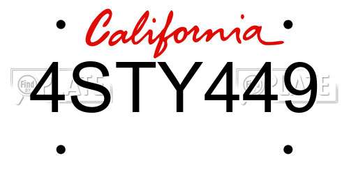 4STY449 California License Plate