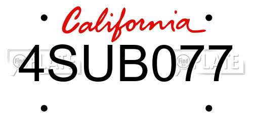 4SUB077 California License Plate