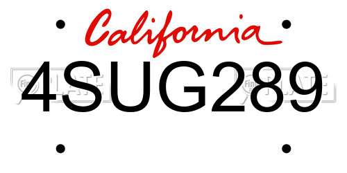 4SUG289 California License Plate